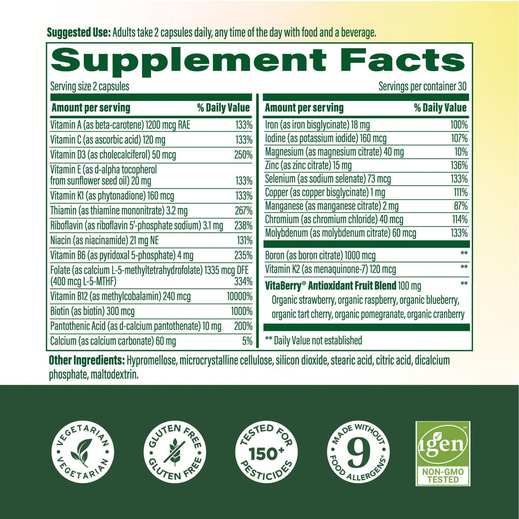 MegaFood Whole Body Multivitamin for Women with 25 Nutrients, 60 Capsules