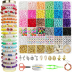 Buy now Redtwo 6200 Pcs Clay Beads Bracelet Making Kit, Flat Round Polymer Heishi Friendship Bracelet Jewelry Kit with Charms and Elastic Strings for Girls 8-12 Gifts for Kids at indiglob india