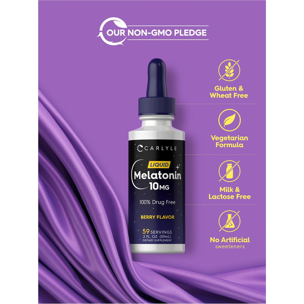 Carlyle Melatonin 10mg | 2 fl oz Liquid Drops | Berry Flavor | for Adults | Non-GMO, Vegetarian Supplement