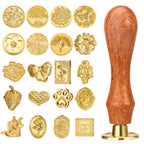 Draupnir Wax Seal Stamp Kit, 21pcs Vintage Classic Sealing Wax Stamp Heads with Wooden Handle, Gold, Ideal for Wedding, Party Invitations, Gift Wrapping