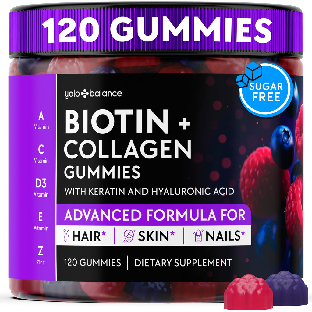 Biotin Gummies 10000mcg for Hair Growth Support - Sugar Free Multi Collagen with Keratin, Silica & Hyaluronic Acid - Pectin Based, Soft Chew Hair Skin and Nails Vitamins - 120 Count