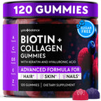 Biotin Gummies 10000mcg for Hair Growth Support - Sugar Free Multi Collagen with Keratin, Silica & Hyaluronic Acid - Pectin Based, Soft Chew Hair Skin and Nails Vitamins - 120 Count