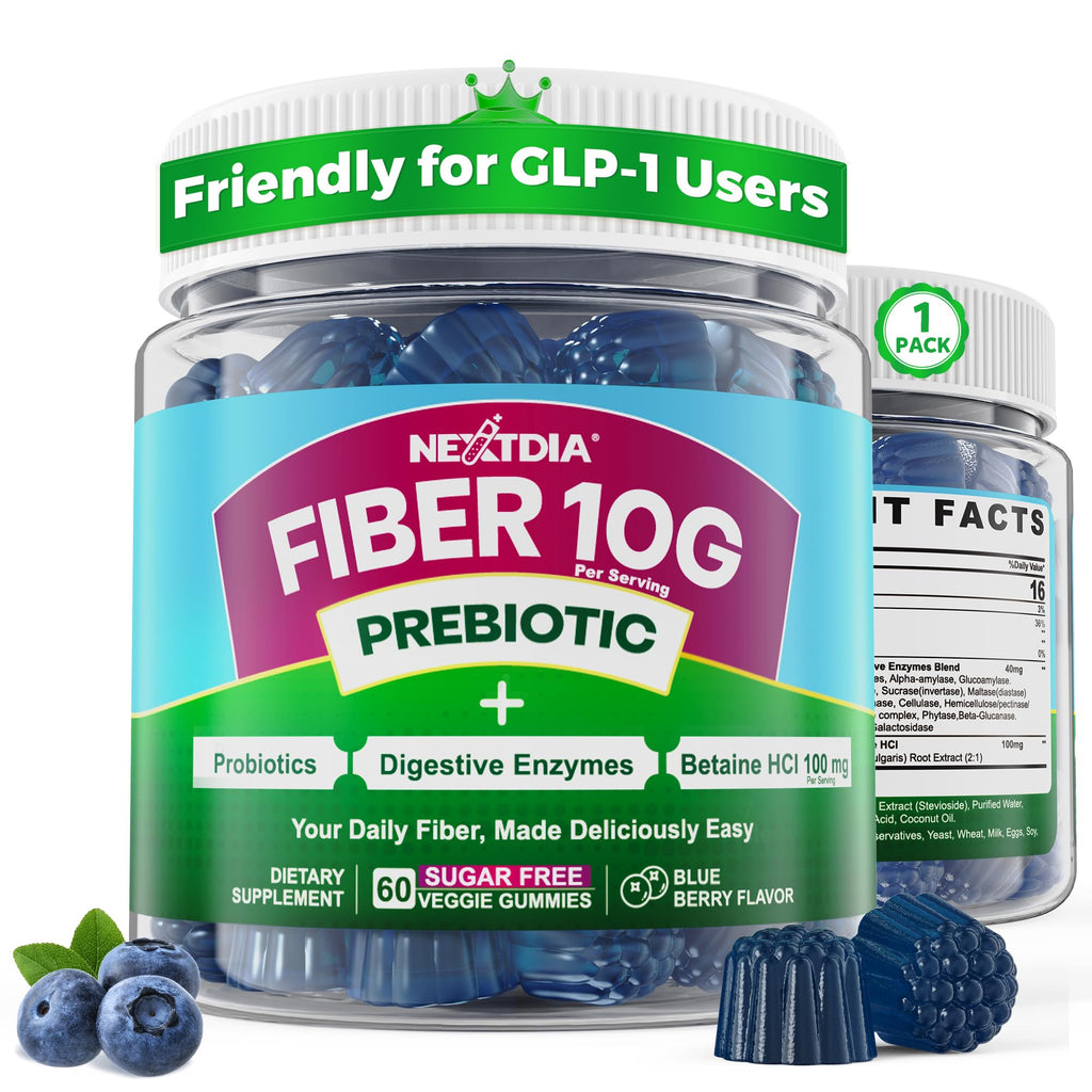 Fiber Gummies for Adults, GLP-1 Friendly 10g Prebiotic Fiber Gummies, 60Cts | Fiber Supplement + Enzymes, Probiotics & Betaine for Digestive & Gut Health and Regulate Bowel Movement, Vegan, Sugar Free