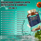 25-in-1 Magnesium Complex with Methylated B Complex, 1000mg Magnesium Complex for Women & Men with Magnesium Glycinate 400mg, 120 Vegan Capsules per Bottle, 2 Bottles