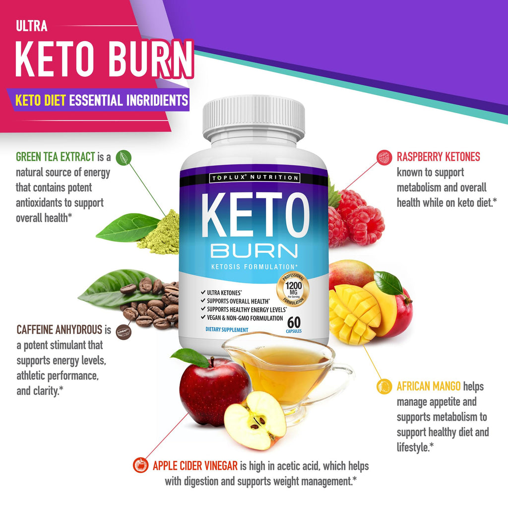 Keto Burn Pills Ketosis - 1200 Mg Ultra Advanced Natural Ketogenic Using Rapsberry Ketone Support Energy Focus Men Women 60 Capsules