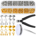 Acejoz 1203 Pcs Crimp Beads Supplies for Jewelry Making, Including Crimp Covers, Crimp Tubes and Wire Guardians, Lobster Clasps, Jump Rings, Crimping Pliers and Beading Wire for Bracelets Making