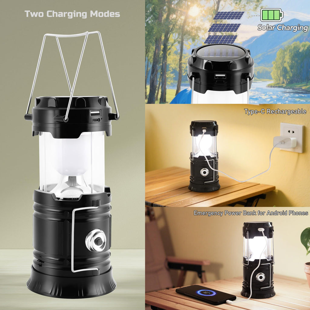 Lichamp Collapsible Portable Solar Camping Lantern, USB Rechargeable LED Flashlight - Survival Kits for Power Outages Hurricane Supplies Emergency, Indoor & Outdoor, 4-Pack