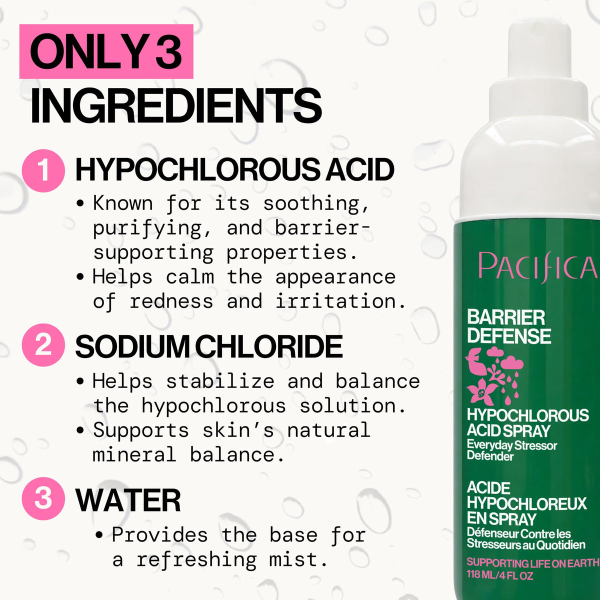 Pacifica Hypochlorous Acid Spray for Face and Skin; Barrier Defense Facial Mist | Soothe Redness, Acne, Eczema, Irritation | HOCl Non-Toxic Clean Formula Facial Cleanser Spray | Fragrance-Free, Vegan