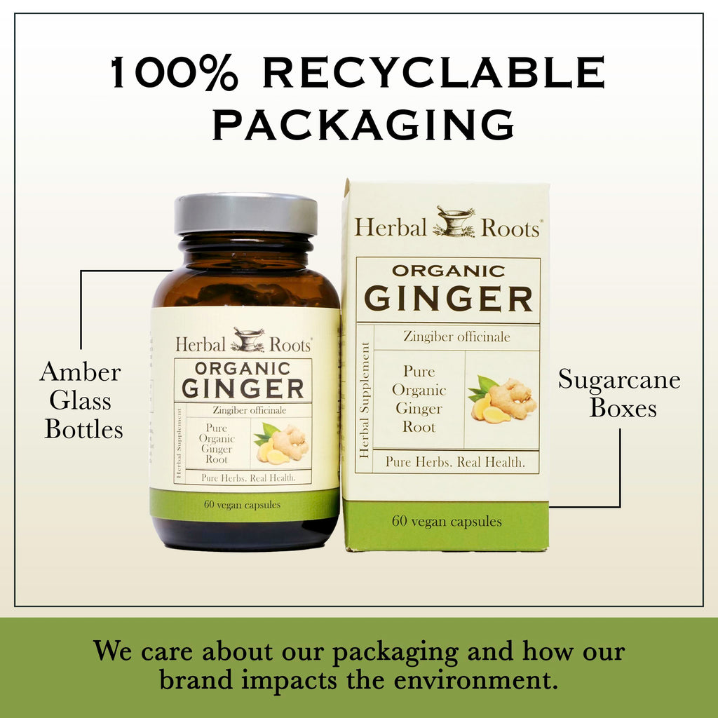 Herbal Roots Organic Ginger Capsules - Digestive Support - USDA Certified Organic - 60 Vegan Capsules
