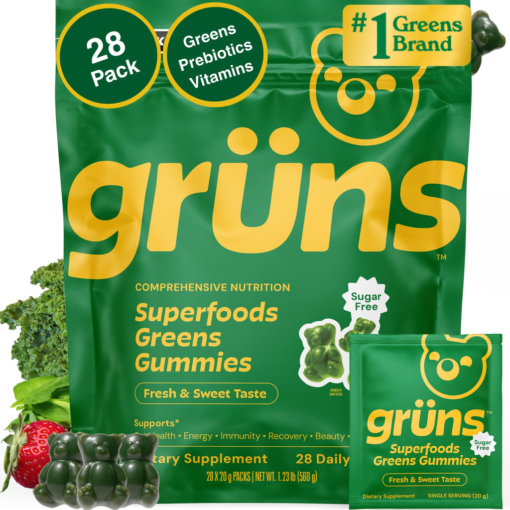 Adult Greens Gummies Sugar Free Multivitamin & Prebiotic Fiber, 10 ct | Daily Supplement for Men and Women with Vitamins, Minerals, Adaptogens, Fiber