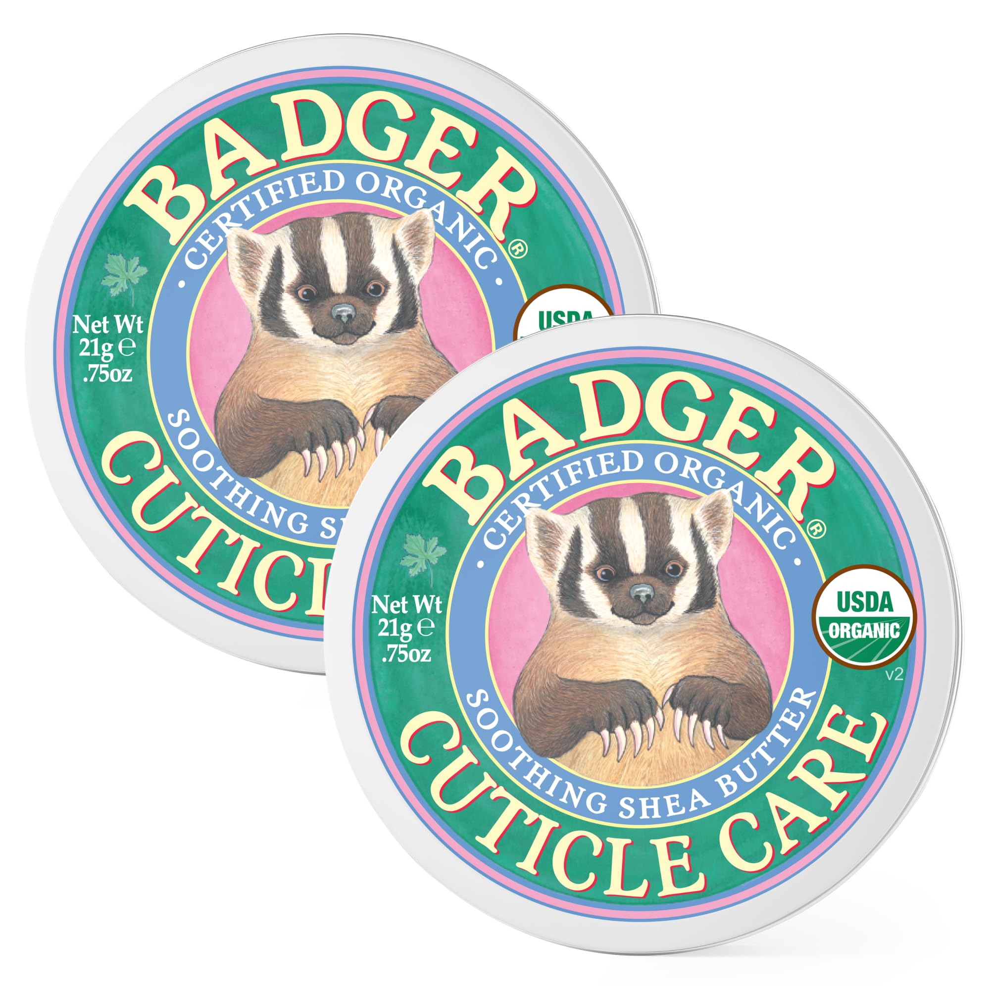 Badger Cuticle Cream, Deep Hydration for Dry, Cracked Cuticles & Hangnails, 100% Organic Cuticle Balm with Rich Shea Butter for Strong, Healthy Nails, Non-Greasy Cuticle Oil, .75oz Tin, 2-Pack