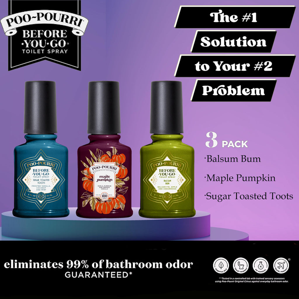 Poo-Pourri Before-You-Go Toilet Spray, Spring 2 Oz Variety Pack– Maple Pumpkin Sugar Toasted Toots and Balsam Bum