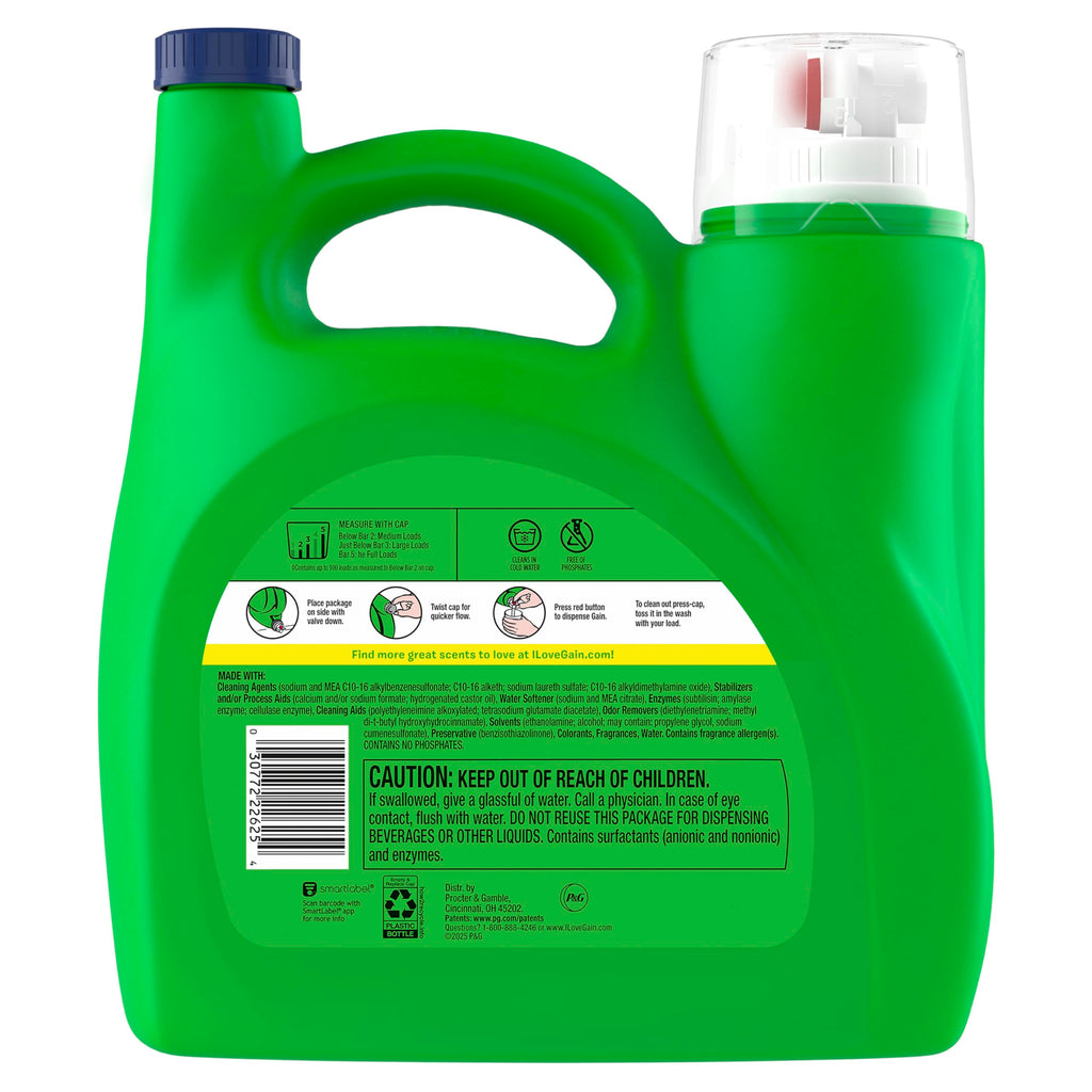 Gain Liquid Laundry Detergent, With Odor Defense, Relaxing Dewdrop Scent, Laundry Soap For HE Washing Machines, 132 fl oz, 100 Loads (Packaging May Vary)