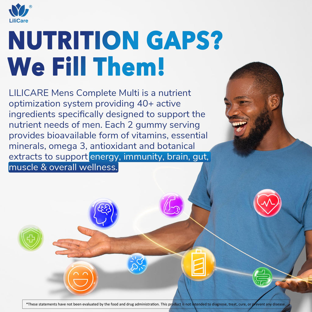 Mens Multivitamins Gummies, Methylated Multivitamin for Men, B Complex, Minerals, Vegan Omega 3, Probiotic, Enzyme, Antioxidants for Men's Complete Daily Support, Sugar Free, Vegan (No Iron) 60 Counts