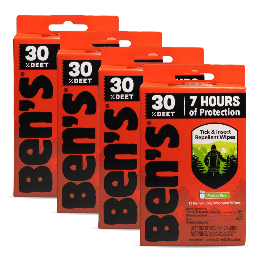 Ben's Tick & Insect Repellent Wipes, 30% DEET, 12 Wipes, 4 Pack