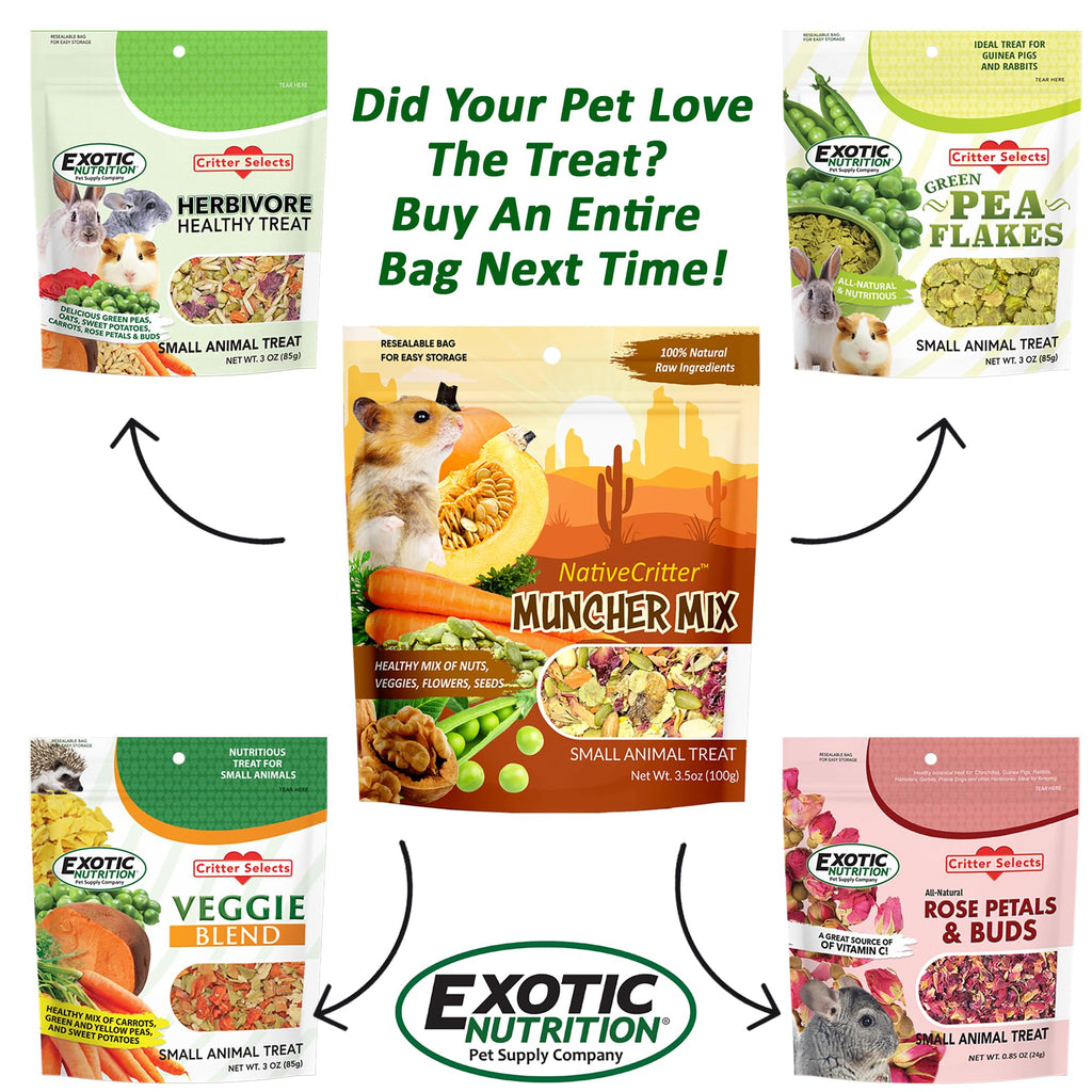 Exotic Nutrition Muncher Mix (3.5 oz) - Natural & Nutritional Treat for Hamsters, Gerbils, Rats, Degus, and Squirrels