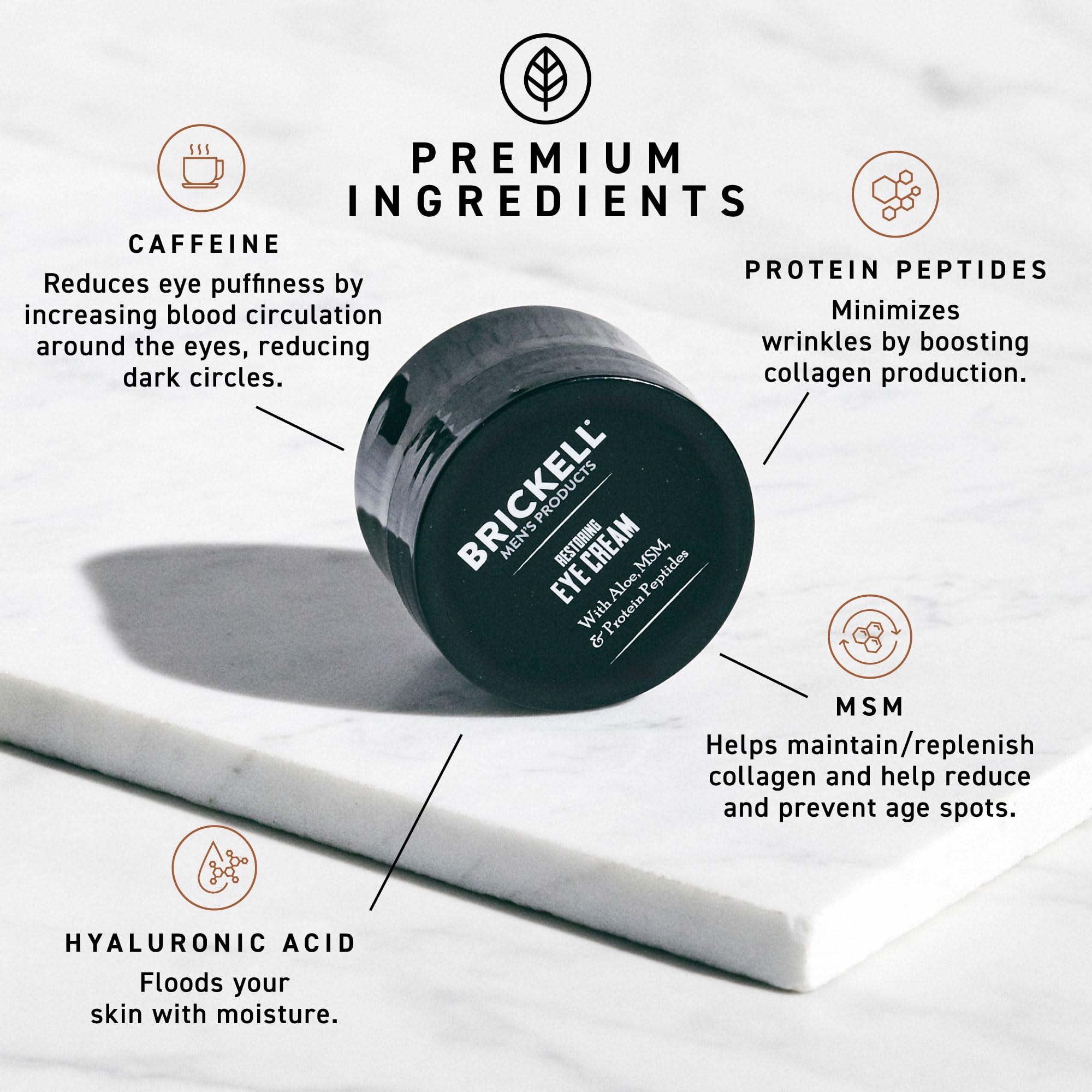 Brickell Men's Restoring Under Eye Cream for Men, Anti Aging Eye Balm To Reduce Puffiness, Wrinkles, Dark Circles, Crows Feet & Eye Bags, Caffeine, Hyaluronic Acid & Protein Peptides, 0.5oz, Unscented