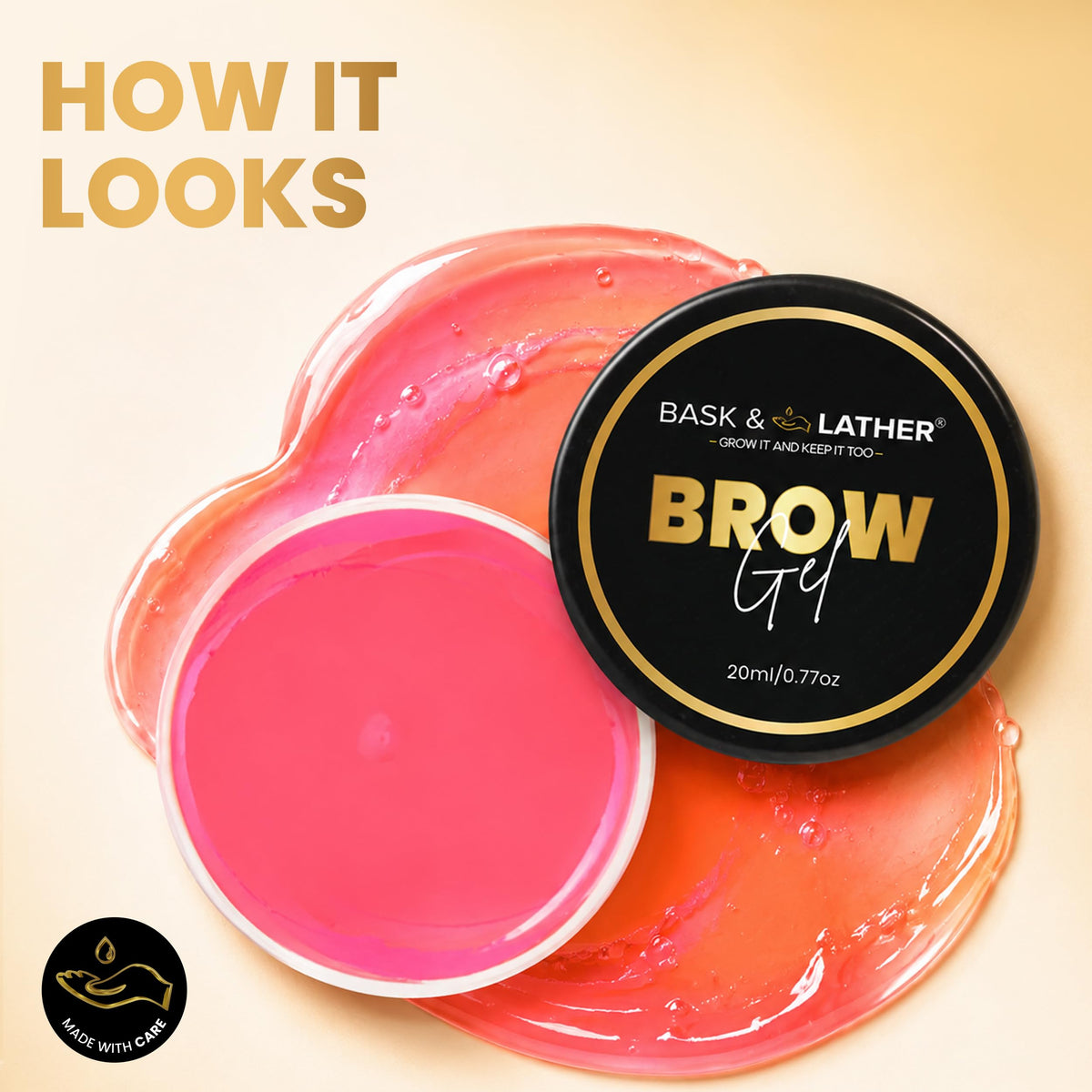 BASK & LATHER Stronghold 24-Hour Brow Gel – Clear Eyebrow Gel with Castor Oil, Argan Oil & Basil Leaf – Flake-Free, Waterproof, Smudge-Proof Eyebrow Setting for Thicker, Fuller Brows, 20mL