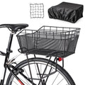 Rear Bike Basket - Bicycle Rear Basket with Cargo Net and Waterproof Cover