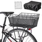 Rear Bike Basket - Bicycle Rear Basket with Cargo Net and Waterproof Cover