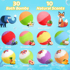 30 Pack Bath Bombs for Kids with Toys Inside, Kids Bath Bombs Gift Set with 30 Sea & Land & Sky Animal Surprise Toy, Child-Safe Natural Bubble Bath Toys, Birthday Gifts for Kids Boys Girls