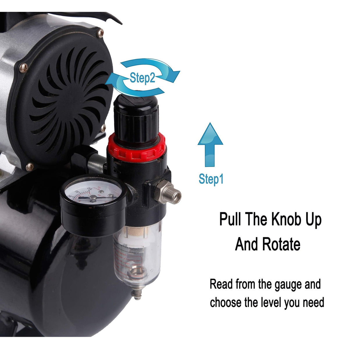 Timbertech Upgraded Airbrush Single-Piston Oil-free Mini Compressor ABPST08 with Cooling Fan, 3L Tank, Regulator, Moisture trap for Hobby, Body Tattoo, Model Painting, Automotive Graphic, Make-up