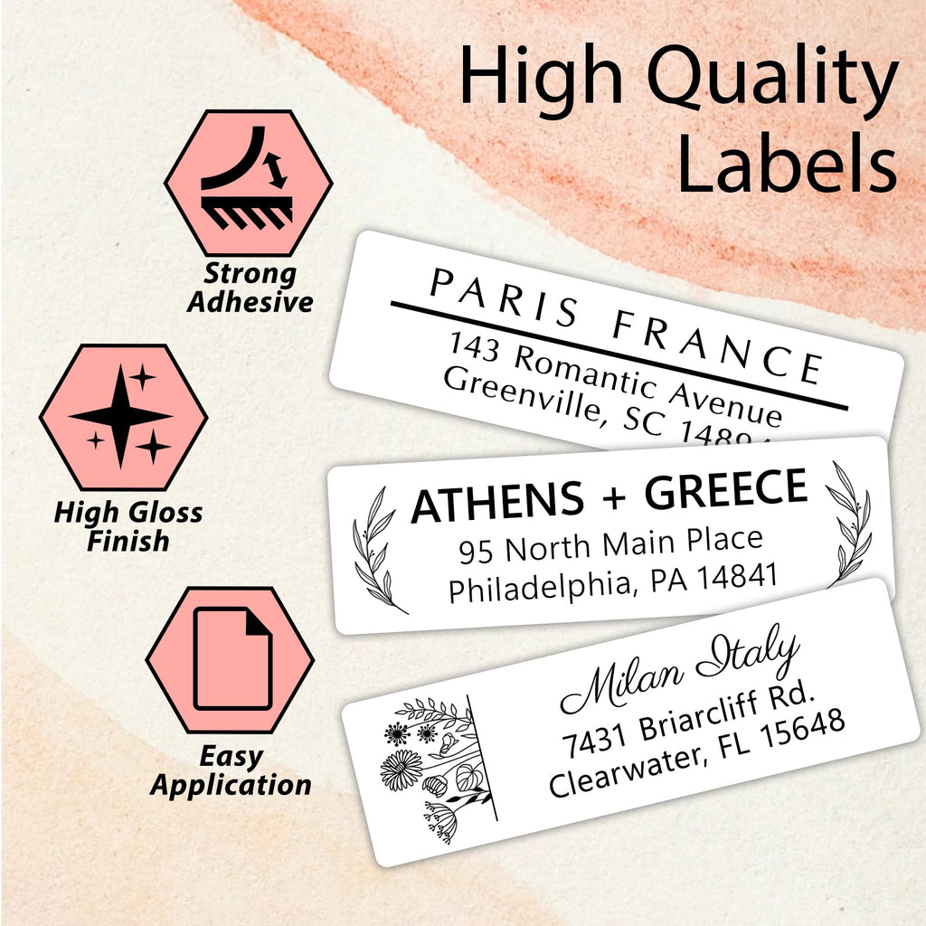 Personalized Return Address Labels - Custom Address Labels & Address Stickers for Envelopes - High Gloss Self-Adhesive Mailing Labels on Sheets (50-1000)