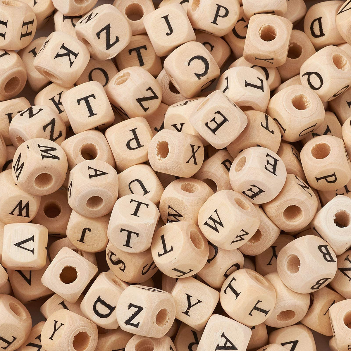 KISSITTY 520pcs/bag Cube Wood Beads with Initial 26 Letters 10mm Natural Square Alphabet Wooden Loose Beads for Jewelry DIY Crafts Making PapayaWhip