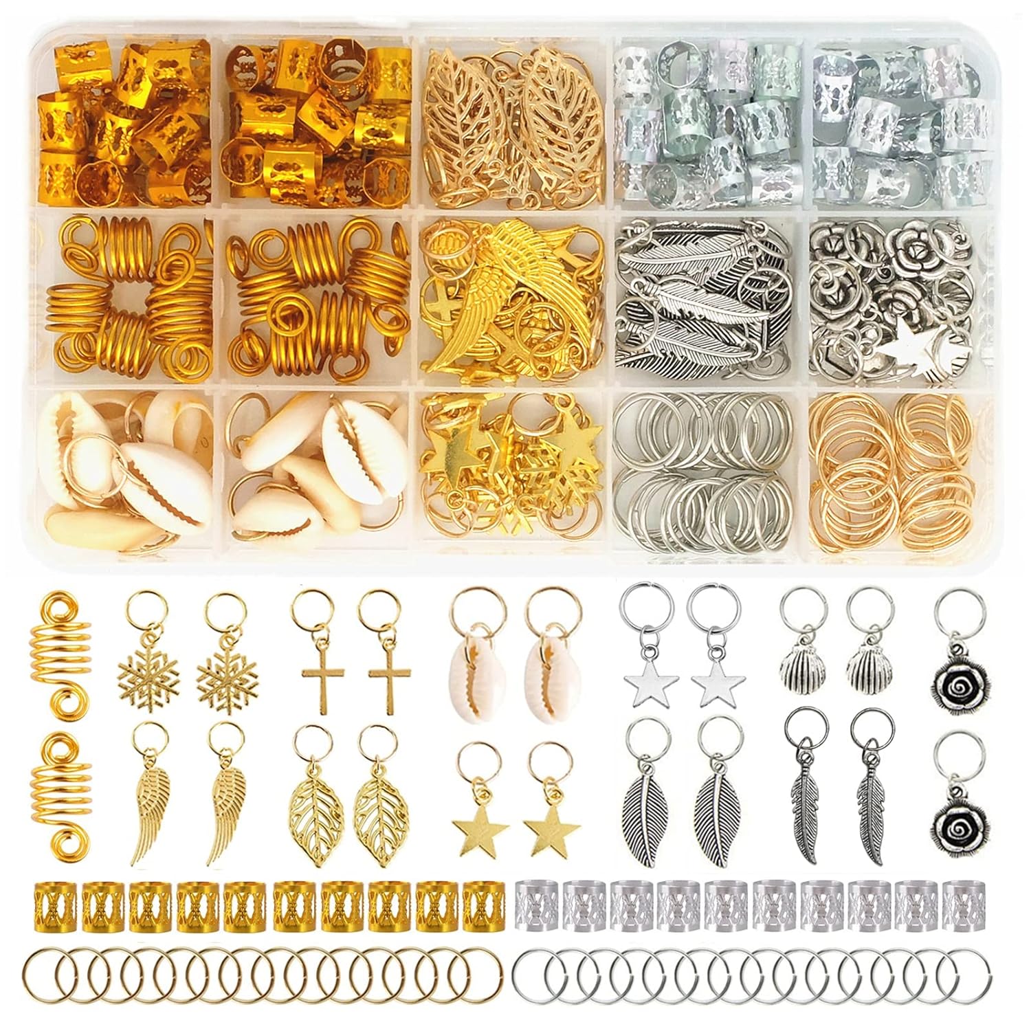 Buy now 220-Piece Braiding Hair Rings - 15 Styles, Jewelry for Braids, Clips, Pendants, Headbands & Accessories at indiglob india