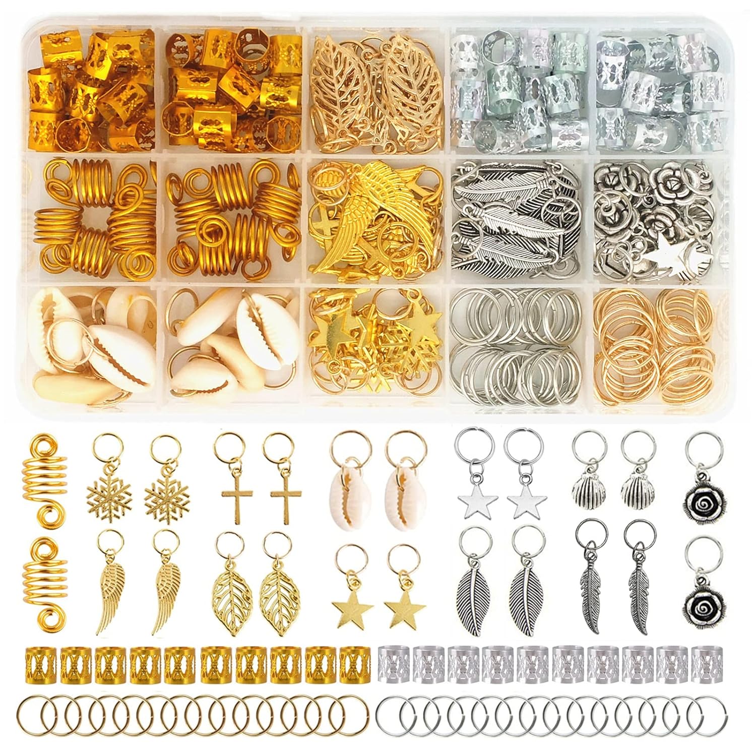 Buy now 220-Piece Braiding Hair Rings - 15 Styles, Jewelry for Braids, Clips, Pendants, Headbands & Accessories Style C at indiglob india