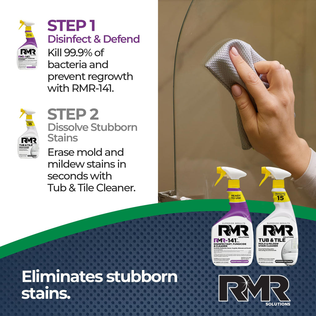 RMR Bathroom Mold Remover Bundle - RMR-141 EPA Registered Mold & Mildew Remover, 2-Step Bathroom Cleaning & Disinfecting System for Showers, Sinks, Tile, Grout, 2–32 Oz Bottles