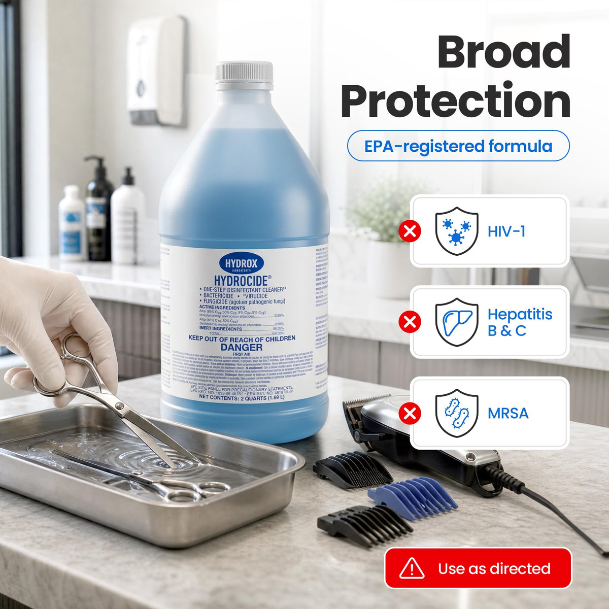 Hydrocide Professional Salon Disinfectant Concentrate EPA Registered Hospital-Grade Tool Sanitising Solution for Barbers Salons & Beauty Equipment Protects Against Harmful Pathogens & Bloodborne Germs