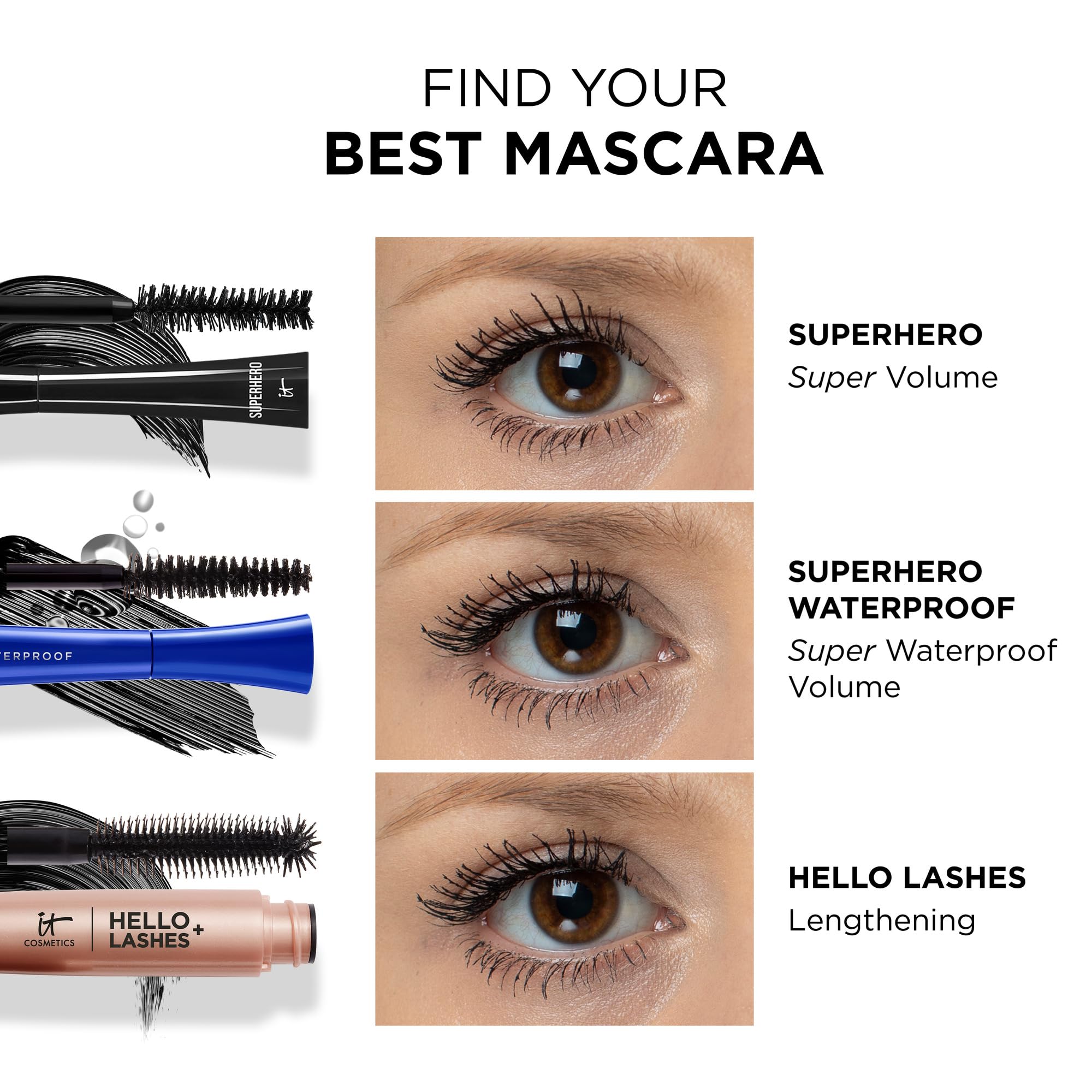 IT Cosmetics Superhero Elastic Stretch Volumizing + Lengthening Mascara | Lifting & Curling Mascara with Lash-Loving Biotin, Hydrolyzed Collagen + Peptides, Great for Sparse Short + Long Eyelashes