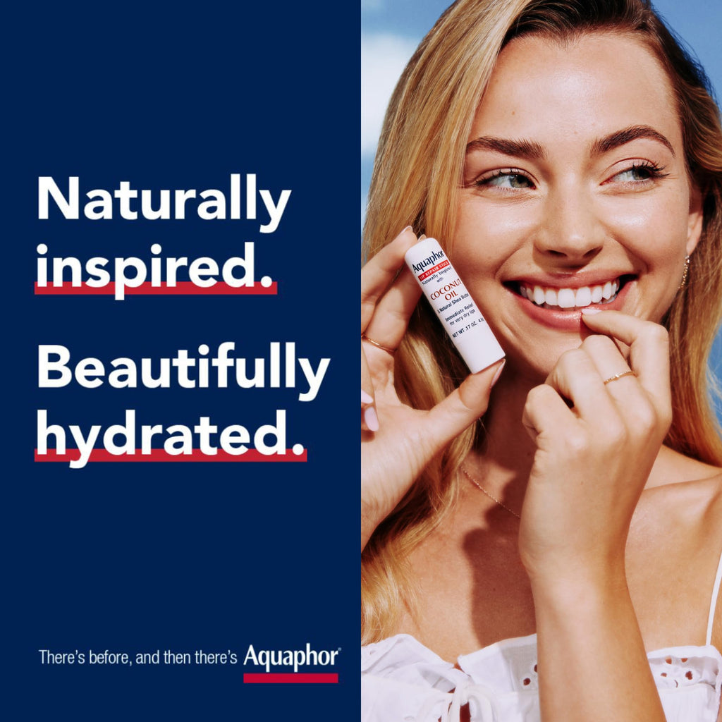 Aquaphor Naturally Inspired Lip Repair Stick with Coconut Oil, 0.17 OZ | Coconut Oil Lip Balm with Shea Butter Immediately Relieves Dryness, Dye, Preservative and Fragrance Free