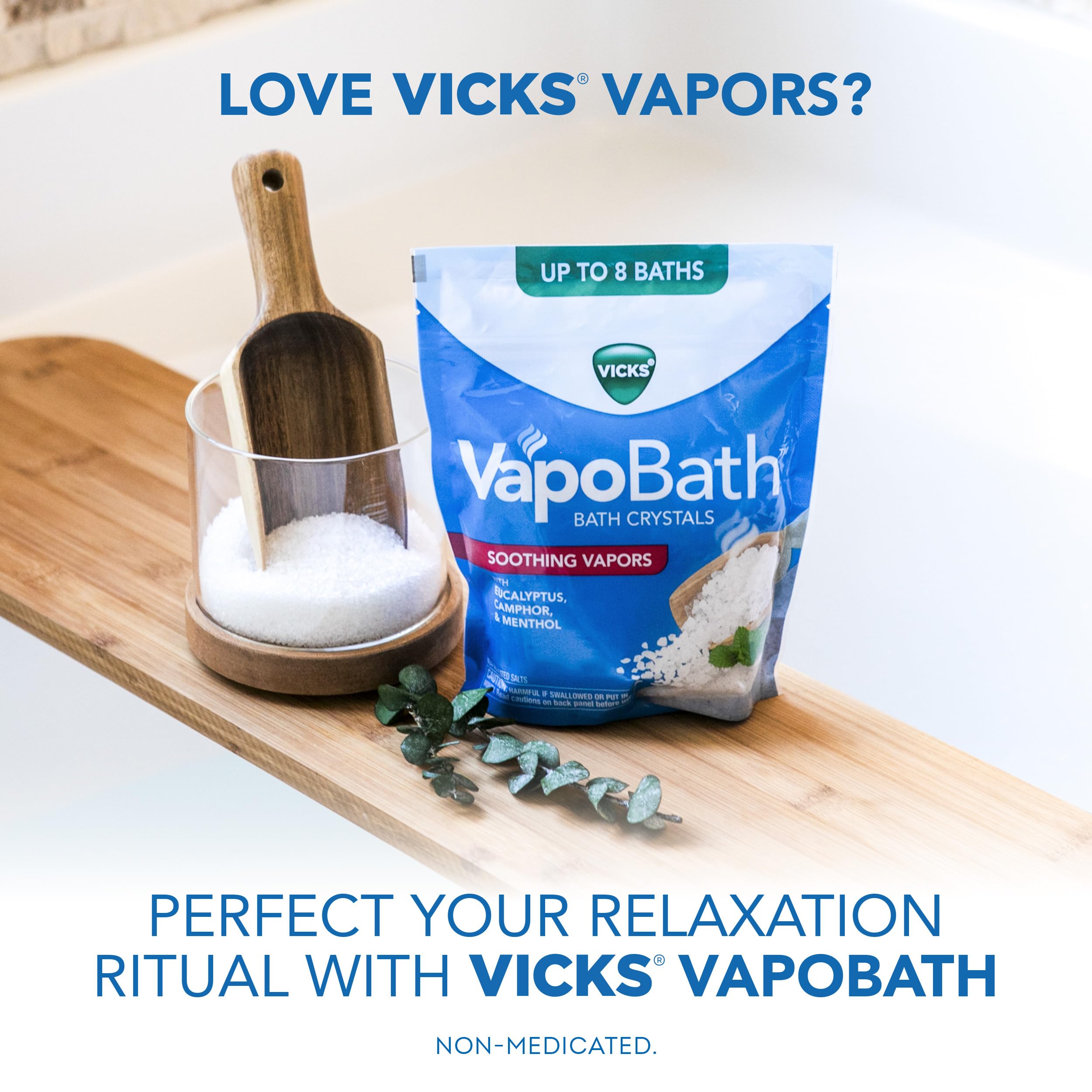 Buy now Vicks VapoBath, Bath Crystals, Soothing Non-Medicated Vicks Vapors, Refreshing Aromatherapy with Eucalyptus, Menthol, and Essential Oils, Bath Salts, 24oz at indiglob india