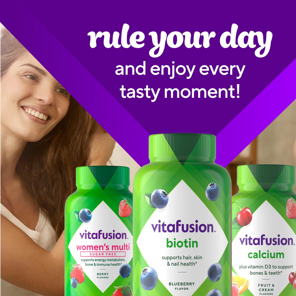 Vitafusion Biotin Gummies | 5000mcg | 100 Adult Gummy Vitamins | for Women & Men | Hair Skin and Nails Supplement | Blueberry Flavor | Gluten-Free Formula