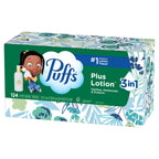 Puffs Facial Tissues Plus Lotion, 8 Family Rectangle Boxes, 124 Facial Tissues per Box, Allergies and Colds (Packaging May Vary)