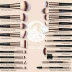 Makeup Brushes Set, Mlemle Professional 25 Pcs Makeup Kit, Include Powder Foundation Concealers Blush Eye shadows 21 Pcs Makeup Brushes and 2 Powder Puff, 2 Makeup Sponge(B02-CreamBlack)