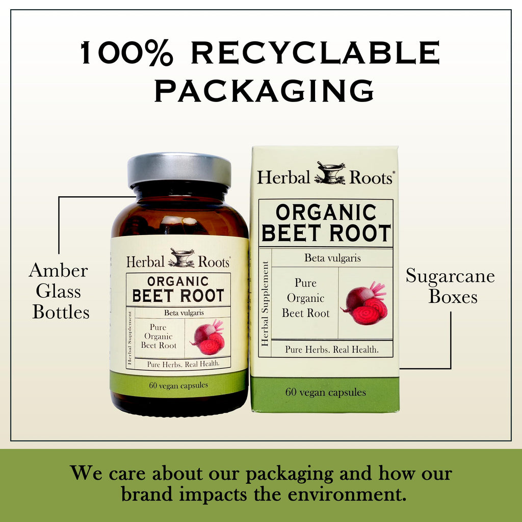 Herbal Roots Organic Beet Root Powder Capsules - Heart Health - Certified USDA Organic - 60 Count Vegan Capsules
