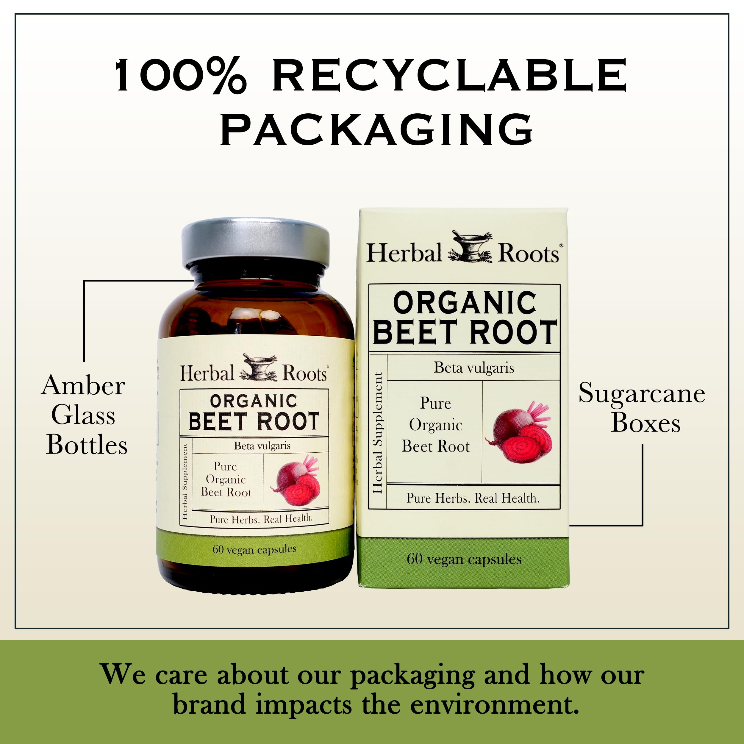 Herbal Roots Organic Beet Root Powder Capsules - Heart Health - Certified USDA Organic - 60 Count Vegan Capsules