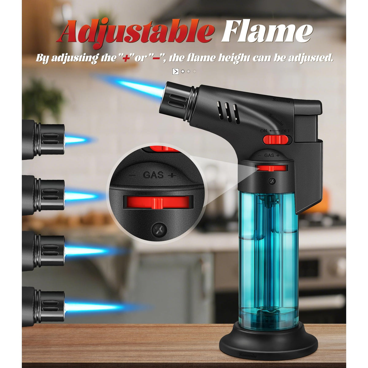 Samniu 4 Pack of Torch Lighter, Jet Flame, Butane gas, Mini Refillable Windproof Lighters, for candle, fireplace, grill (Gas not Included)