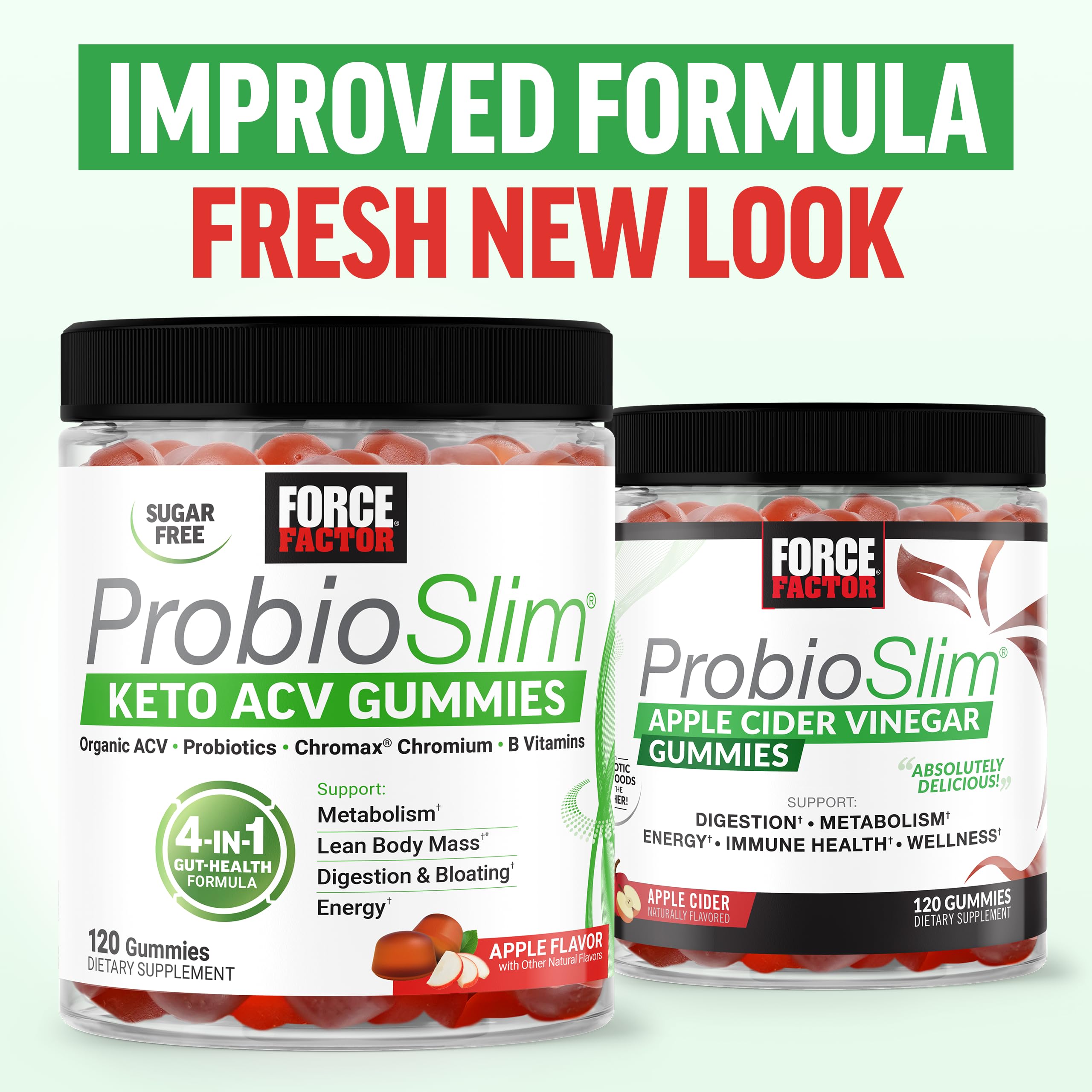 Force Factor ProbioSlim Apple Cider Vinegar Gummies | Keto ACV Gummies with Probiotics & Prebiotics to Support Digestion & Metabolism, Organic, Apple Flavor, 240 Gummies