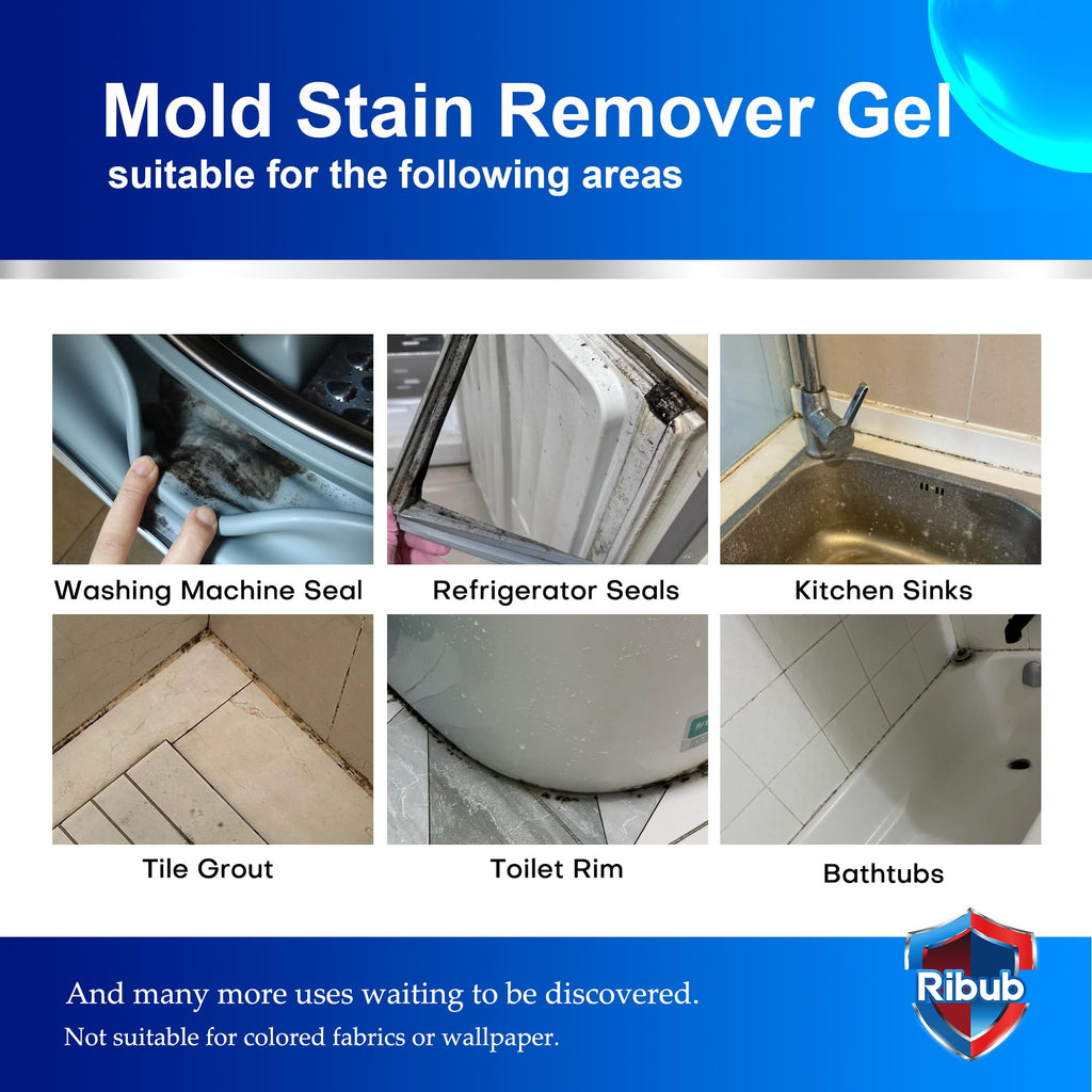 Mold Stain Remover Gel Heavy Duty Household Cleaning Gel for Washing Machine Seals, Fridge Gaskets, Bathroom & Kitchen Tile Grout, Sinks, Shower & Caulk 8 Fl Oz