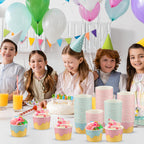 Augisteen 50 Pack Paper Ice Cream Cups 9oz Dessert Paper Bowls Disposable Ice Cream Party Bowls 2 Designs Treat Snack Cups for Hot or Cold Food Sundae Frozen Yogurt Soup Party Supplies