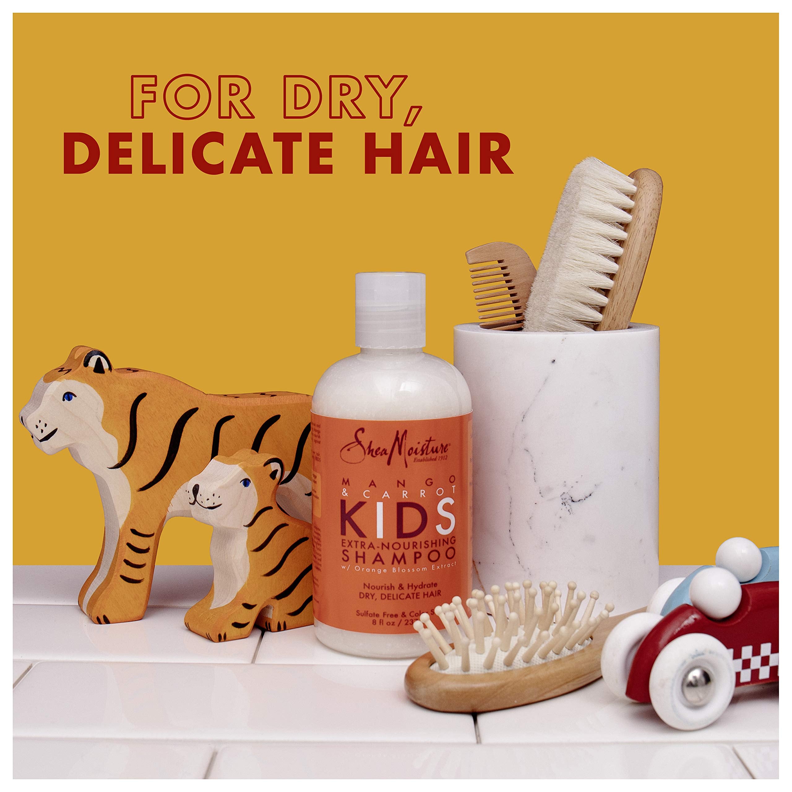 Shea Moisture Kids Shampoo Mango & Carrot Extra Nourishing 8oz | For all kids - gently cleanse, nourish, and detangle curly hair with Mango Butter, Carrot Oil, and Shea Butter.