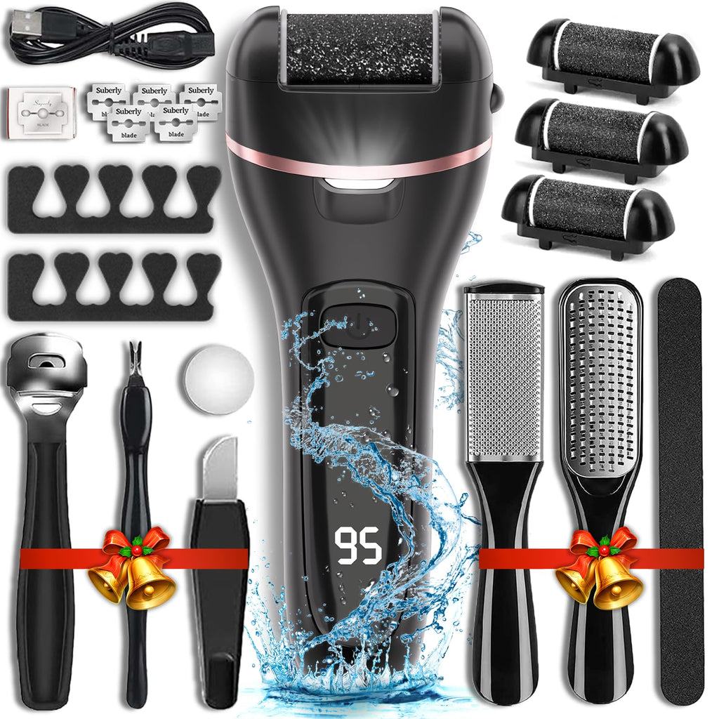 Wea&Hea Electric Foot Callus Remover, Upgraded 20-in-1 Pedicure Kit | 6 roller heads, 2 speeds, rechargeable, IPX6 waterproof wet dry use for hard calluses and cracked heels