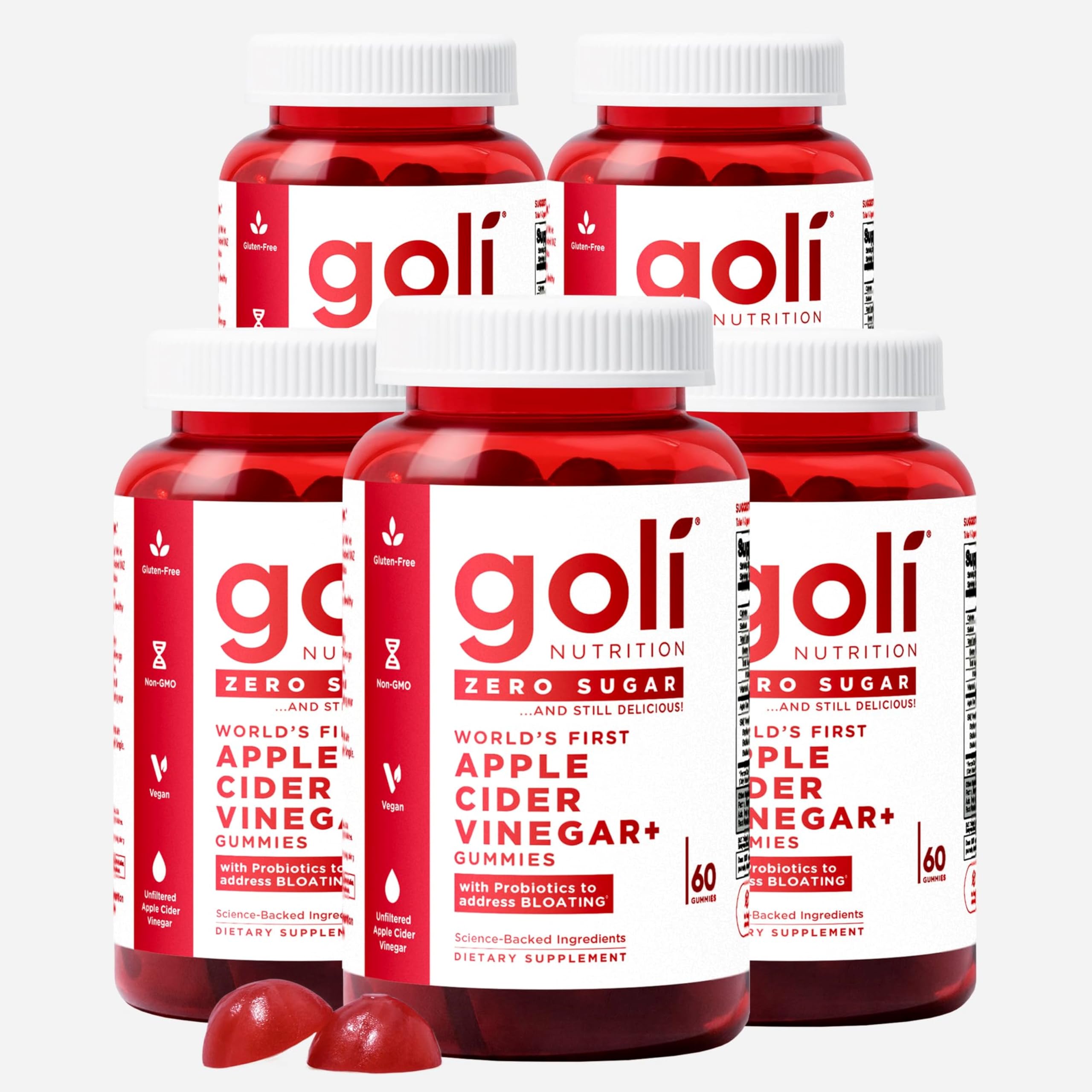 Goli Zero Sugar Apple Cider Vinegar Gummies, 60 Count Each (3 Pack, 180 Total) – ACV with Vitamin B12 & Probiotics, No Sugar Alcohols, Vegan, Keto & Gluten Free