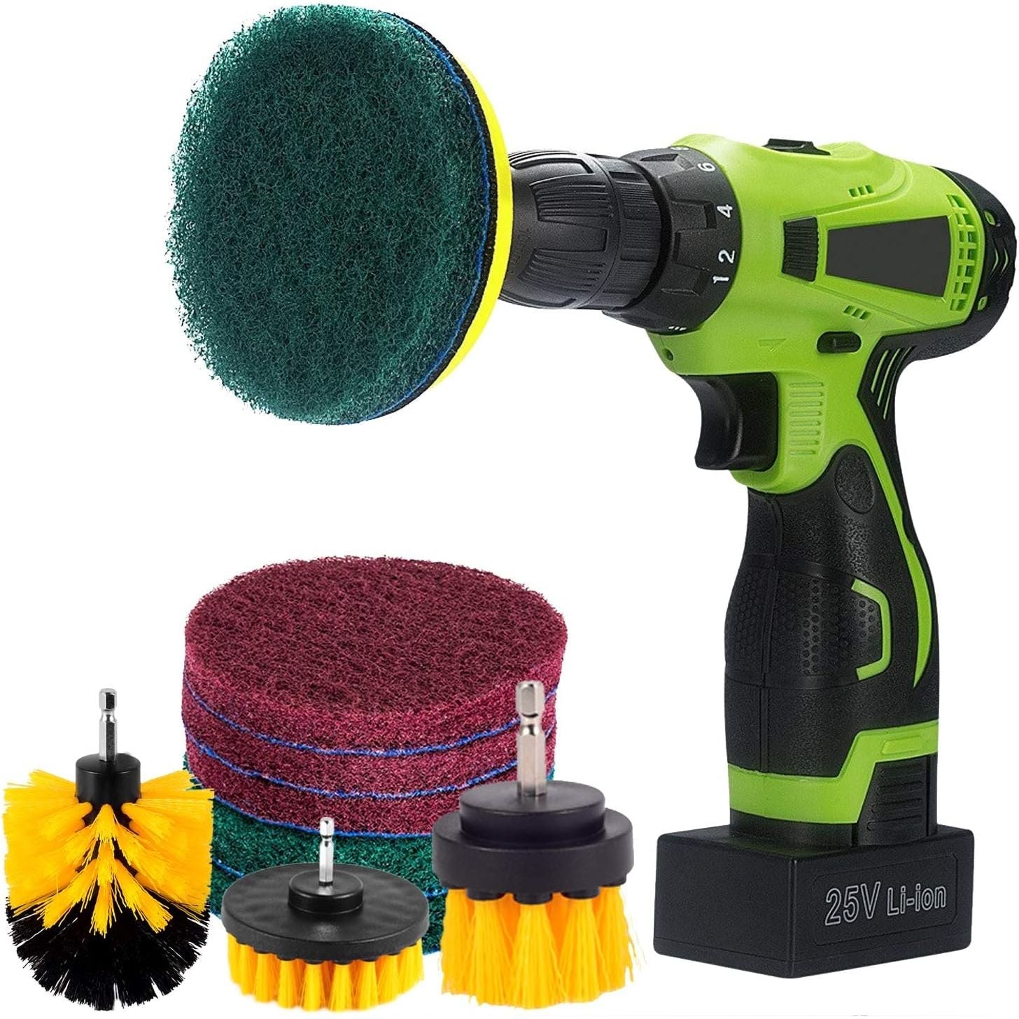 Buy now Kichwit 4 Inch Drill Power Brush Tile Scrubber Scouring Pads Cleaning Kit, Includes Attachment, Heavy Duty Household Cleaning Tool (Drill NOT Included) 4 Inch + 2 Inch at indiglob india