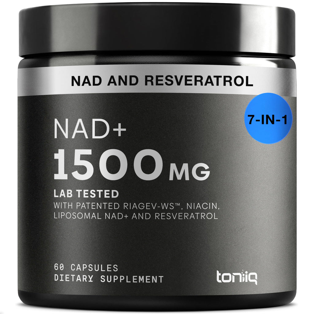 Toniiq Liposomal NAD+ and Resveratrol Supplement - 1500mg | Ultra High Strength NAD Supplement—Clinically Studied Ingredients with Patented RiaGev-WS™, Resveratrol & Niacin—60 Capsules