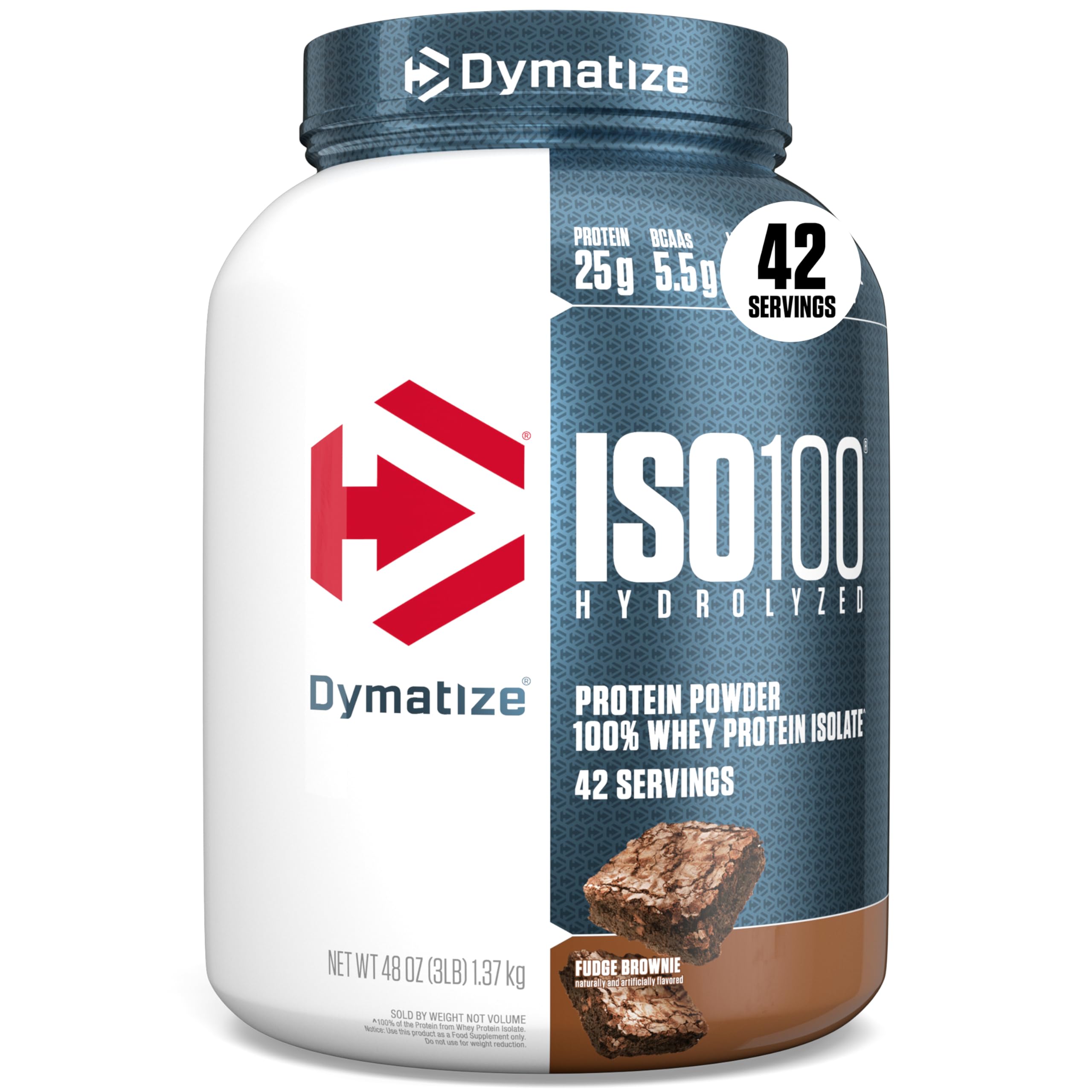 Buy now Dymatize ISO100 Whey Protein Powder Isolate, Gourmet Chocolate, 25g of Protein, 5 Pound, 5.5g BCAAs, Less Than 120 Cal., Gluten Free, 1g Fat, 1g Sugar, 2g Carb (71 Servings) Fudge Brownie 3 Pound (Pack of 1) at indiglob india